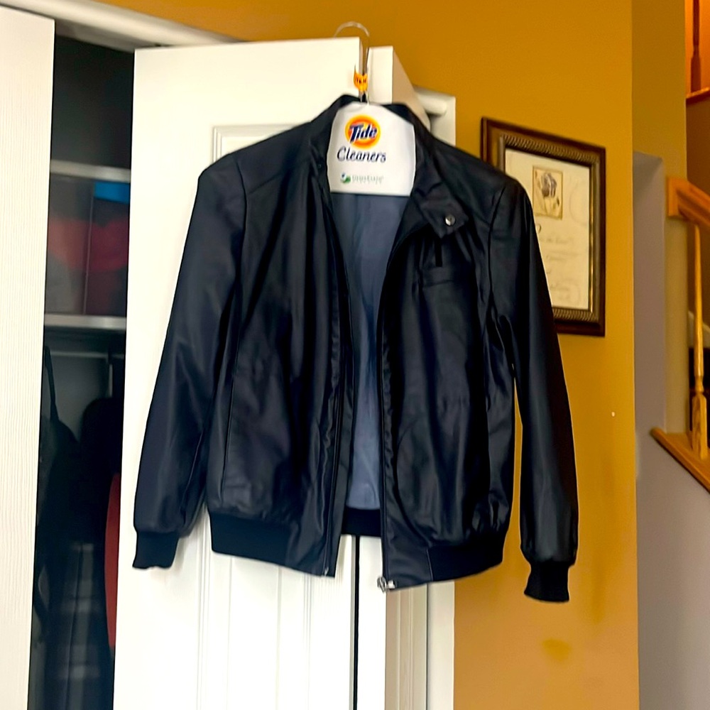 From Italy dark blue leather boys jacket